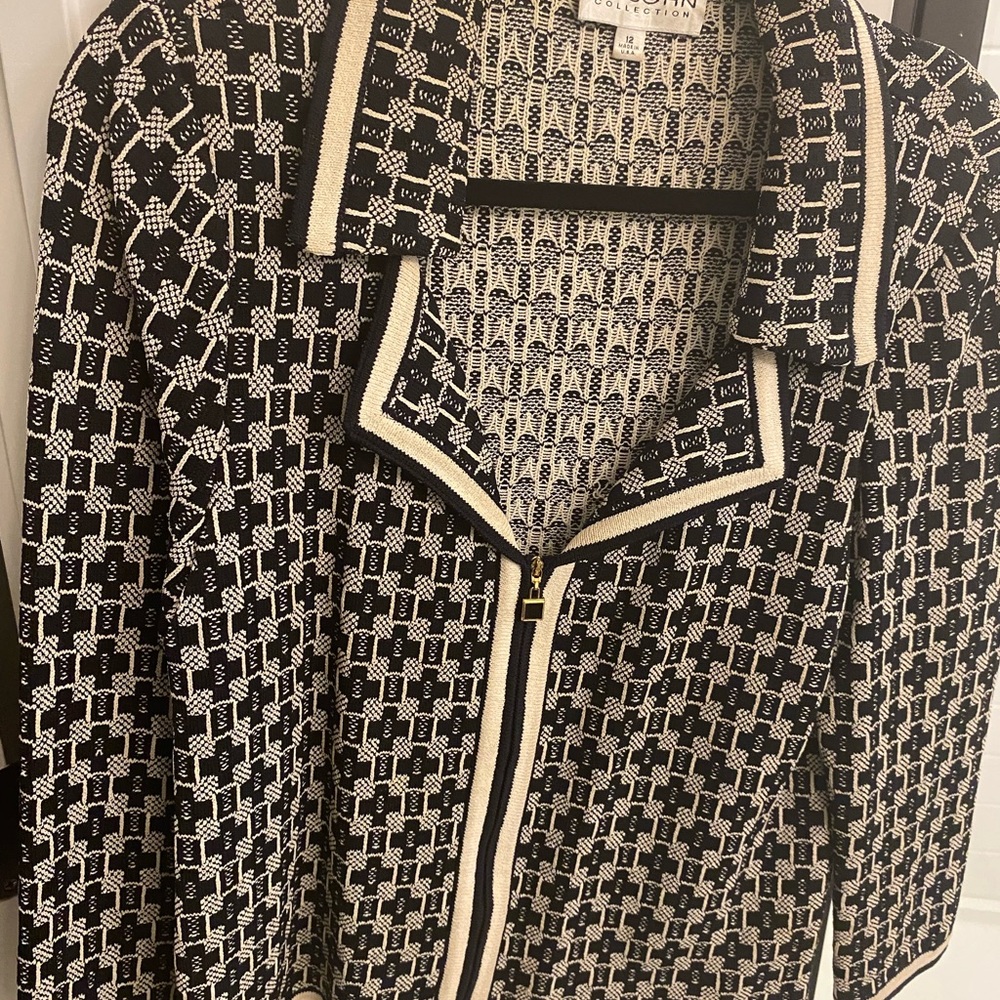 St. John Black and Cream Textured Jacket